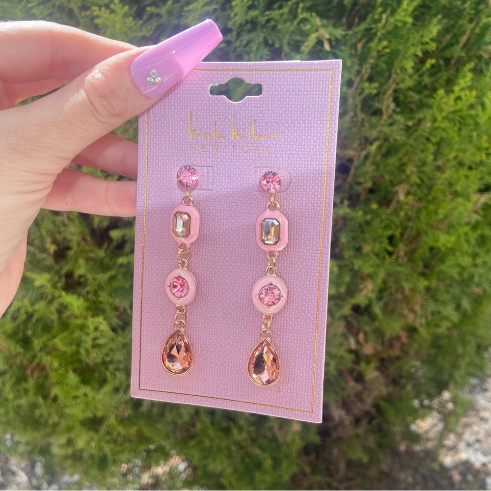 Pink and Gold Drop Earrings / Spring Pastel Dangle Earrings - Picture 2 of 3